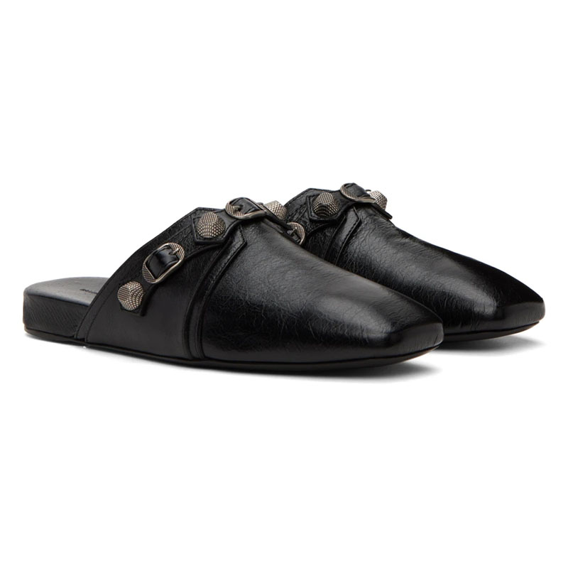 Men'S Shoes Hey Dude - Black Soft Leather Square Toes Half