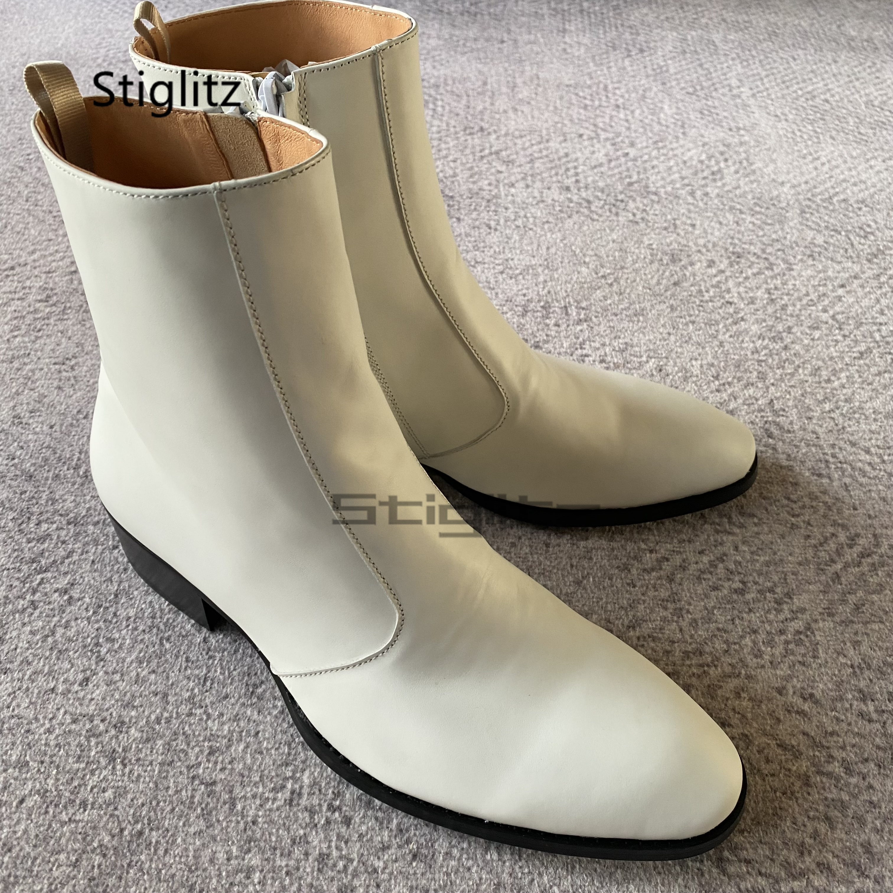 White Genuine Leather Chelsea  - Men Shoes Boss ulasan dan harga