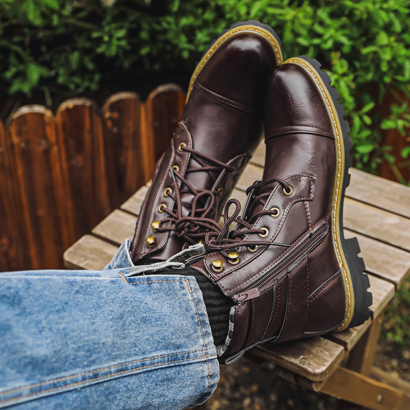 Quality Men Leather Boots Meta - Men Shoes Boss ulasan dan harga